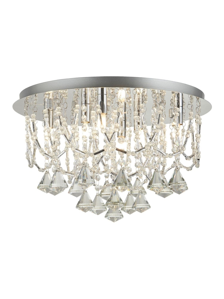 Searchlight Yasmin 6 Light Chrome & Crystal Flush Ceiling Light - Image 2 of 4