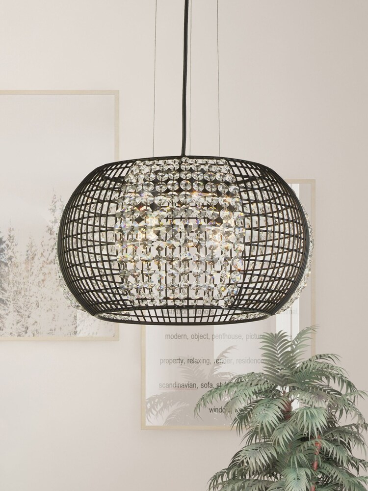 Searchlight Carey 4 Light Crystal & Black Ceiling Light Pendant - Image 1 of 4