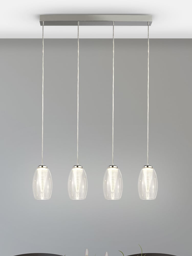 Searchlight Giana 4 Light Chrome & Glass Bar Ceiling Light Pendant - Image 1 of 2 Searchlight Giana 4 Light Chrome & Glass Bar Ceiling Light Pendant - Image 1 of 2