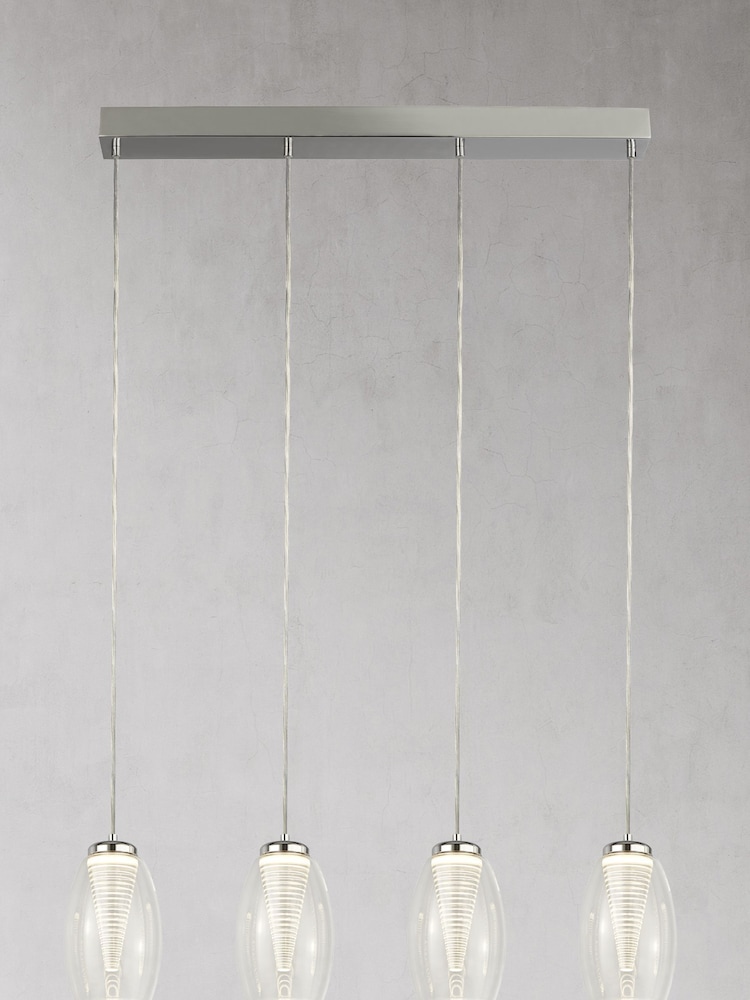 Searchlight Giana 4 Light Chrome & Glass Bar Ceiling Light Pendant - Image 2 of 2 Searchlight Giana 4 Light Chrome & Glass Bar Ceiling Light Pendant - Image 2 of 2
