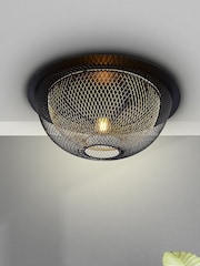 Searchlight Galen Black Mesh Flush Ceiling Light - Image 1 of 2