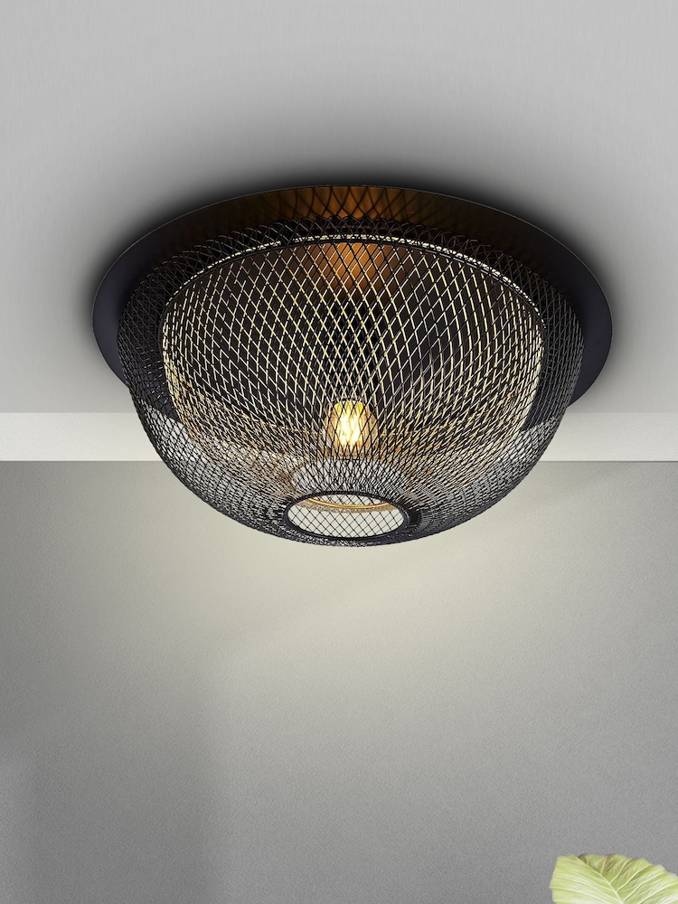 Searchlight Galen Black Mesh Flush Ceiling Light - Image 1 of 2
