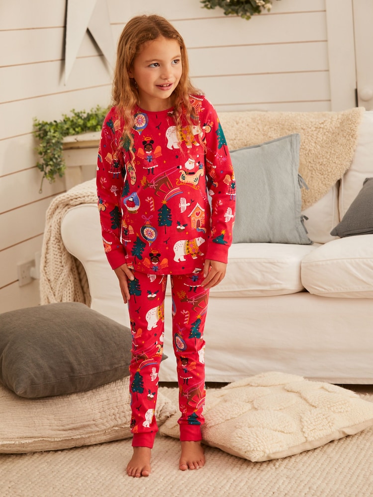 Red Christmas Printed Long Sleeve Pyjamas (9mths-12yrs) - Image 1 of 5 Red Christmas Printed Long Sleeve Pyjamas (9mths-12yrs) - Image 1 of 5