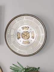 Pacific Gold Antique Gold Metal & Mirror Round Cog Wall Clock - Image 1 of 8