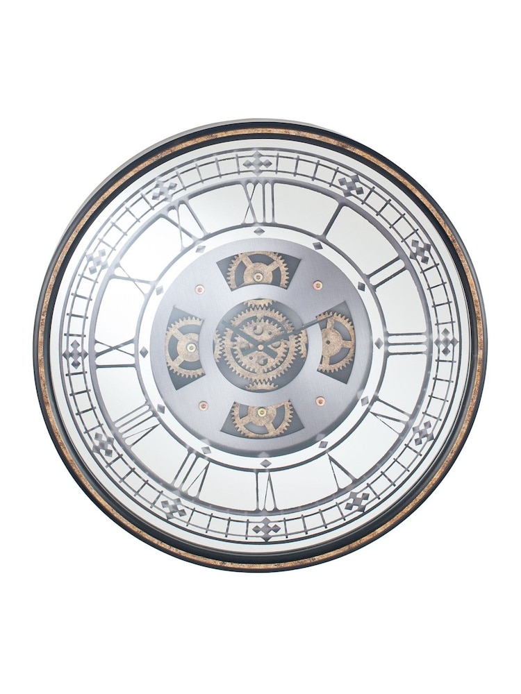 Pacific Gold Antique Gold Metal & Mirror Round Cog Wall Clock - Image 2 of 8