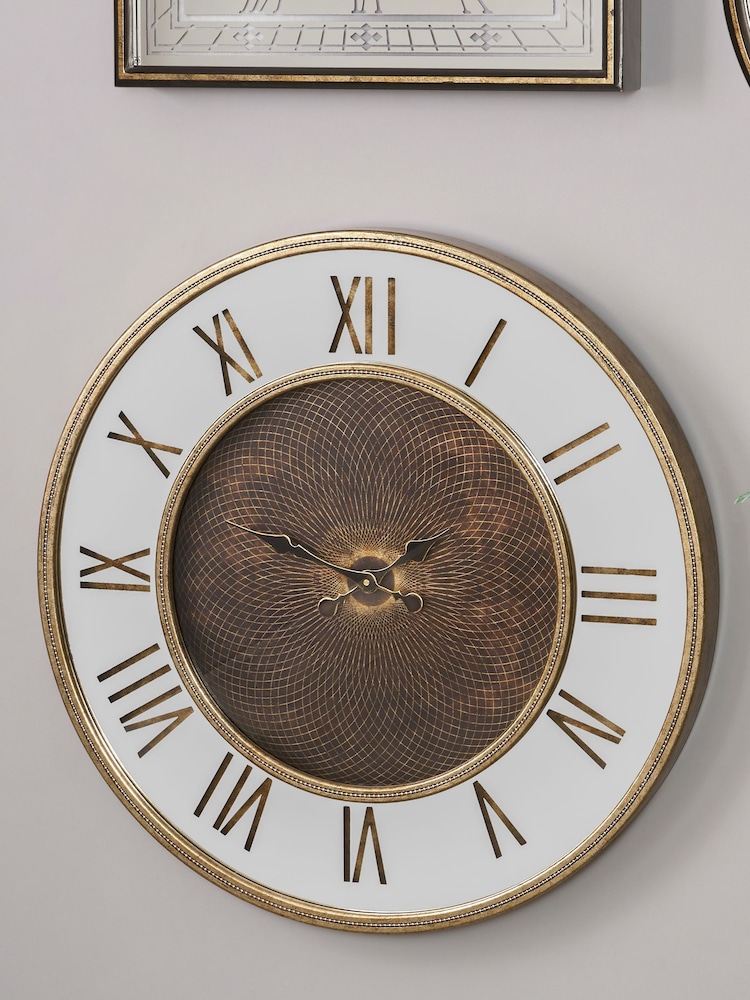 Pacific Gold Antique Gold Metal & Mirror Geo Print Wall Clock - Image 1 of 7