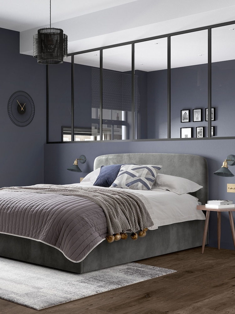 Grey Steel Opulent Velvet Matson Upholstered Ottoman Storage Bed Frame - Image 1 of 6