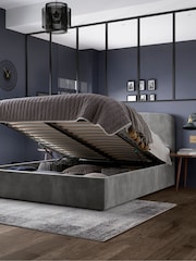 Grey Steel Opulent Velvet Matson Upholstered Ottoman Storage Bed Frame - Image 2 of 6
