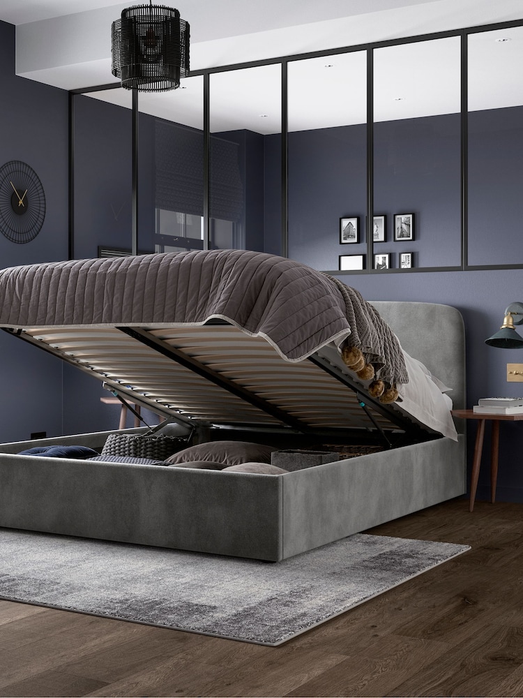 Grey Steel Opulent Velvet Matson Upholstered Ottoman Storage Bed Frame - Image 2 of 6