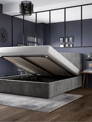 Grey Steel Opulent Velvet Matson Upholstered Ottoman Storage Bed Frame - Image 3 of 6