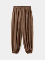 Mango Brown Emebllished Elasticated Waist Balloon Trousers - Image 1 of 3
