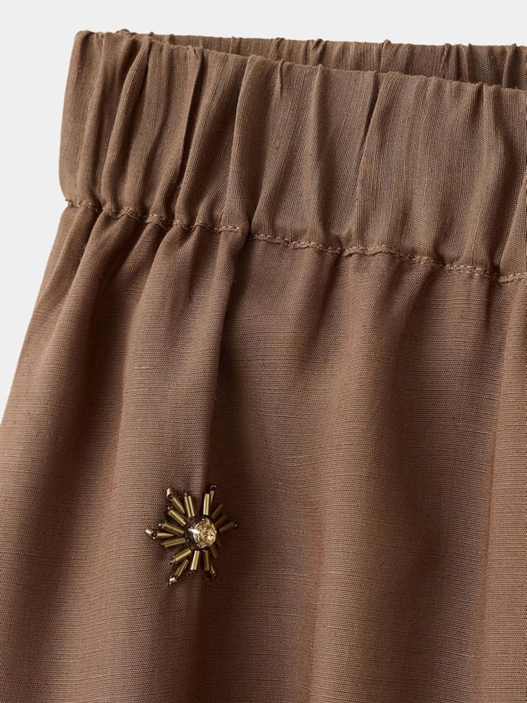 Mango Brown Emebllished Elasticated Waist Balloon Trousers - Image 2 of 3
