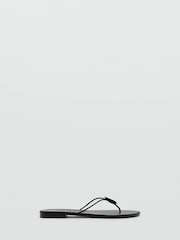 Mango Black Leather Metallic Detail Open Toe Sandals - Image 1 of 4