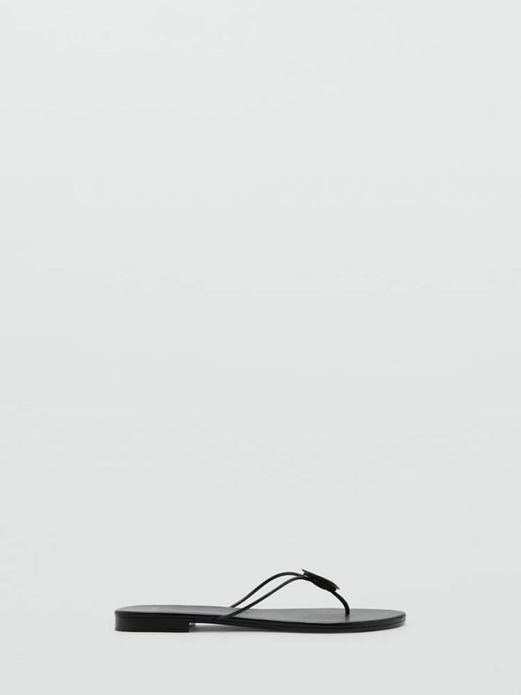 Mango Black Leather Metallic Detail Open Toe Sandals - Image 1 of 4