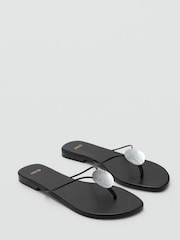 Mango Black Leather Metallic Detail Open Toe Sandals - Image 2 of 4