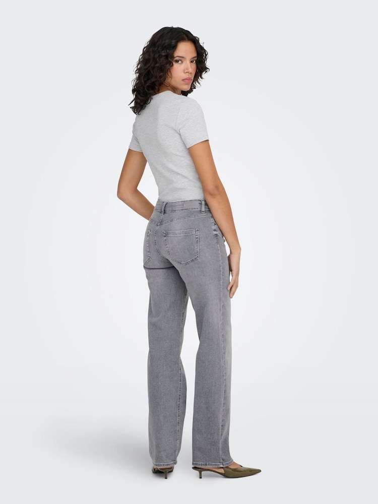 ONLY Grey Mid Waist Straight Leg Jeans In Super Stretch - Image 2 of 5