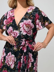 Yours Curve Black London Floral Wrap Dress - Image 4 of 6