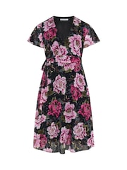 Yours Curve Black London Floral Wrap Dress - Image 5 of 6