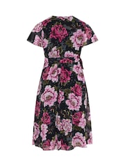 Yours Curve Black London Floral Wrap Dress - Image 6 of 6