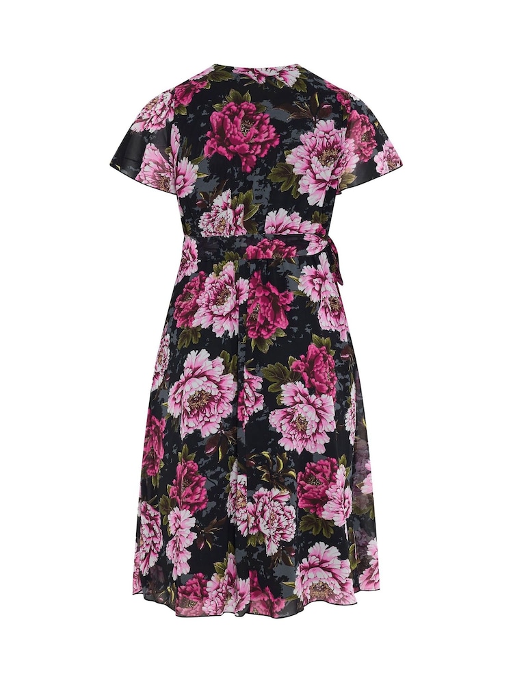 Yours Curve Black London Floral Wrap Dress - Image 6 of 6