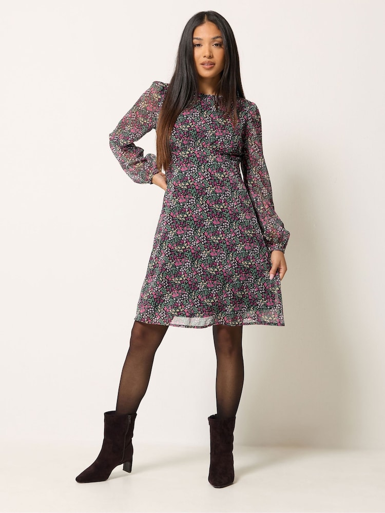 M&Co Petite Ditsy Long Sleeve Chiffon Dress - 6的图像2｝