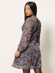 M&Co Petite Ditsy Long Sleeve Chiffon Dress - 6的图像3｝