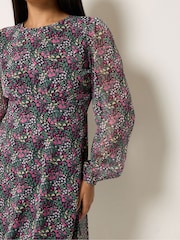 M&Co Petite Ditsy Long Sleeve Chiffon Dress - 6的图像4｝