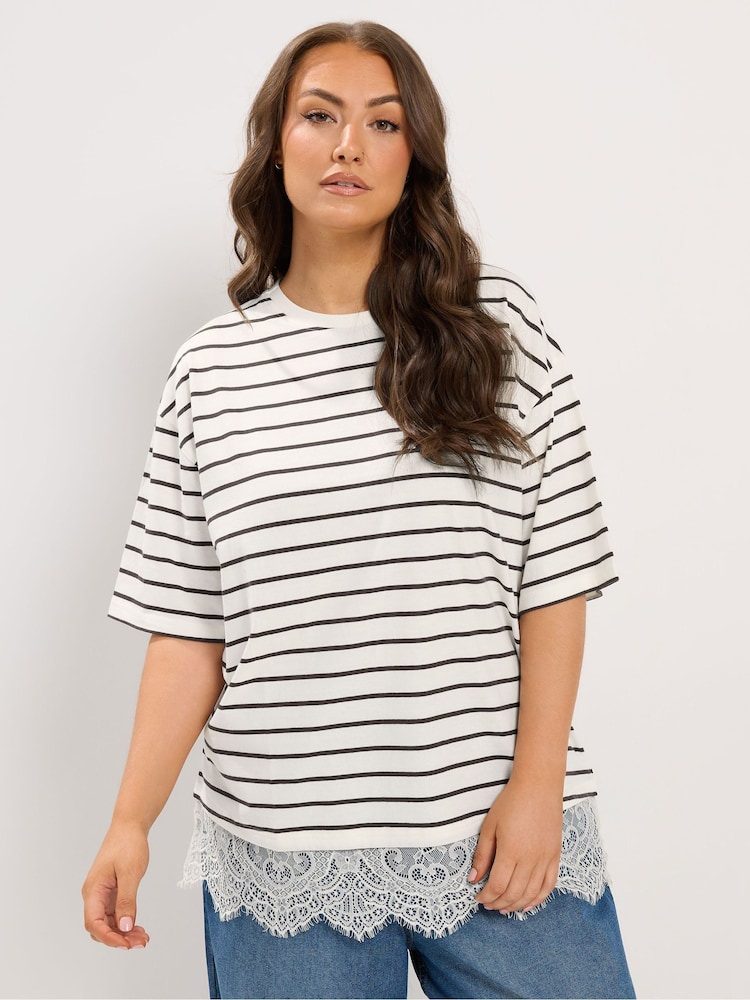 Yours Curve Cream Lace T-Shirt - Image 1 of 6