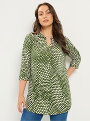 Yours Curve Green Half Placket Jersey Shirt - Image 1 of 5