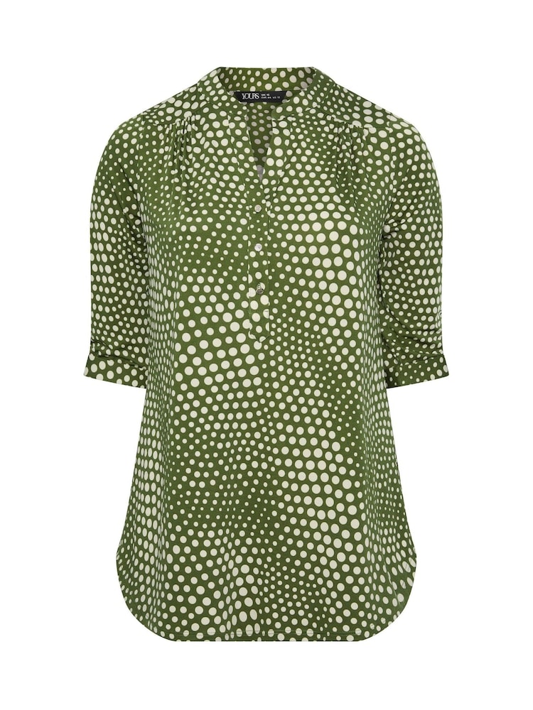 Yours Curve Green Half Placket Jersey Shirt - Image 5 of 5