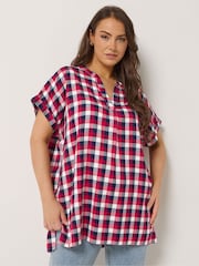 Yours Curve Red Check Overhead Half Placket Shirt - Image 1 of 5