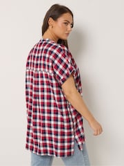 Yours Curve Red Check Overhead Half Placket Shirt - Image 3 of 5