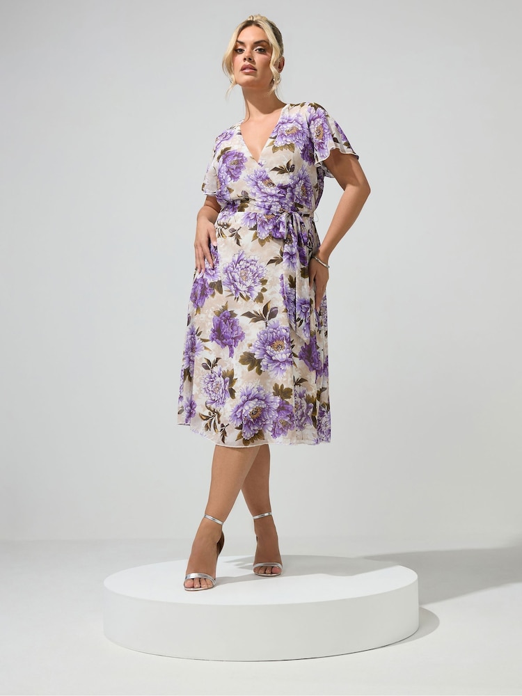 Yours Curve Purple London Floral Wrap Dress - Image 1 of 6