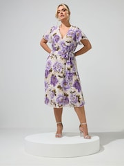 Yours Curve Purple London Floral Wrap Dress - Image 2 of 6