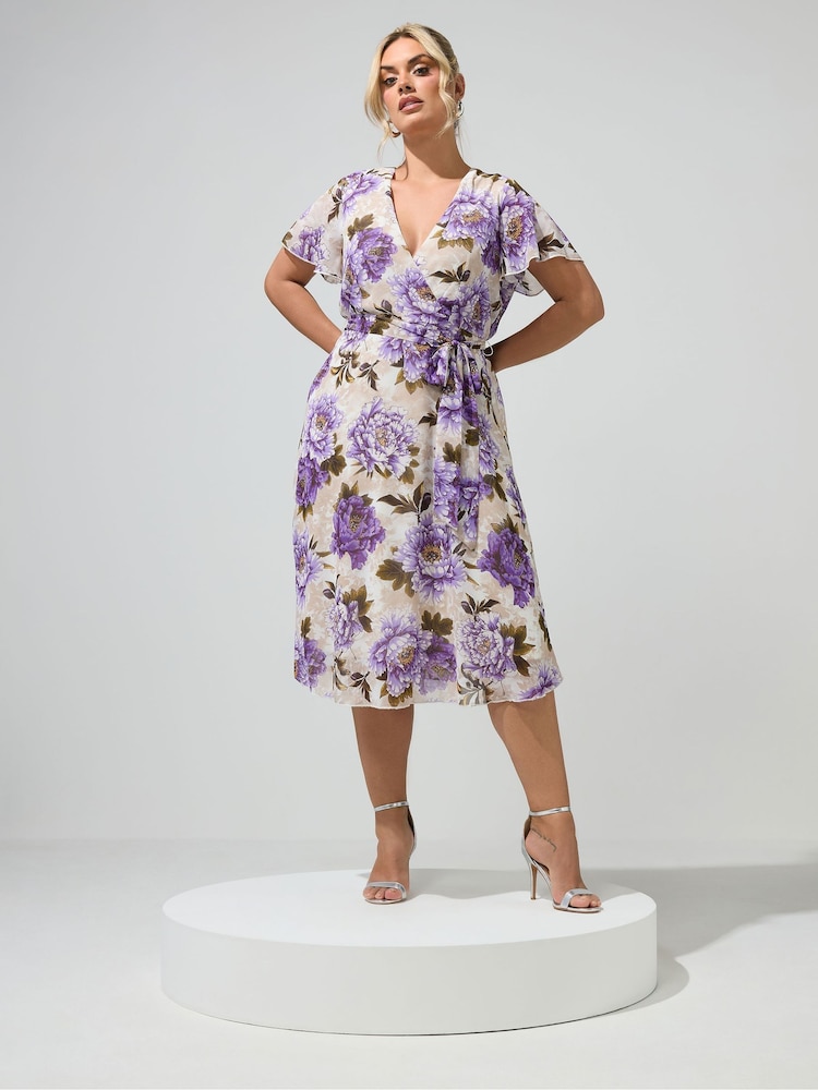 Yours Curve Purple London Floral Wrap Dress - Image 2 of 6