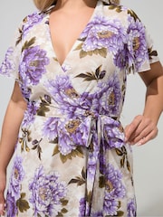 Yours Curve Purple London Floral Wrap Dress - Image 4 of 6