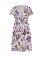 Yours Curve Purple London Floral Wrap Dress - Image 5 of 6