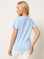 M&Co Blue Floral Print Cotton Frill Sleeve Shirt - Image 3 of 5