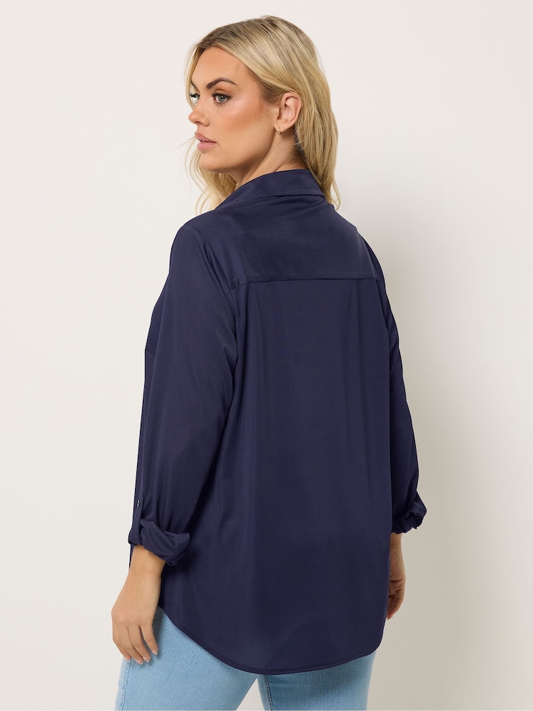 Yours Curve Blue Ribbed Shirt - Image 2 of 5 Yours Curve Blue Ribbed Shirt - Image 2 of 5