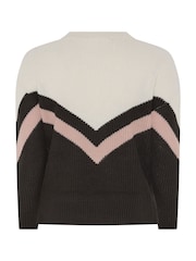 Yours Curve Brown V Neck Colourblock Jumper - Image 6 of 6