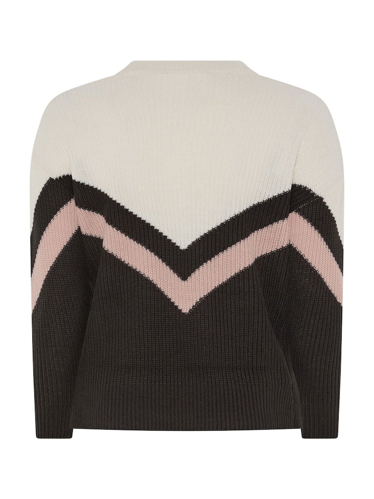Yours Curve Brown V Neck Colourblock Jumper - Image 7 of 7