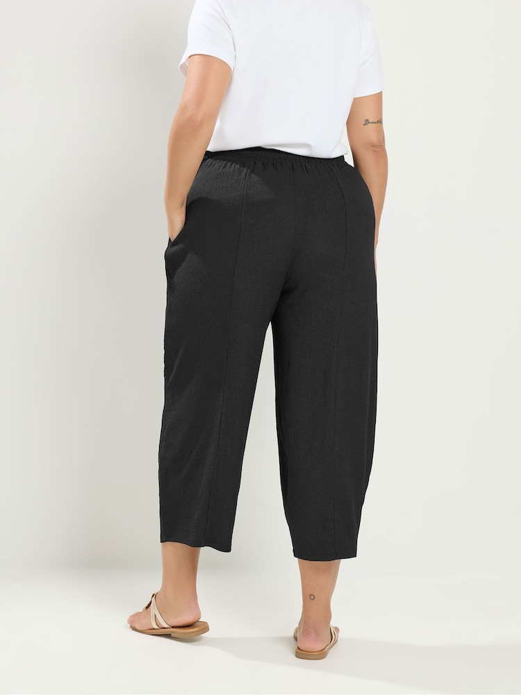Yours Curve Black Crinkle Barrel Trousers - Image 2 of 6