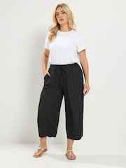 Yours Curve Black Crinkle Barrel Trousers - Image 3 of 6