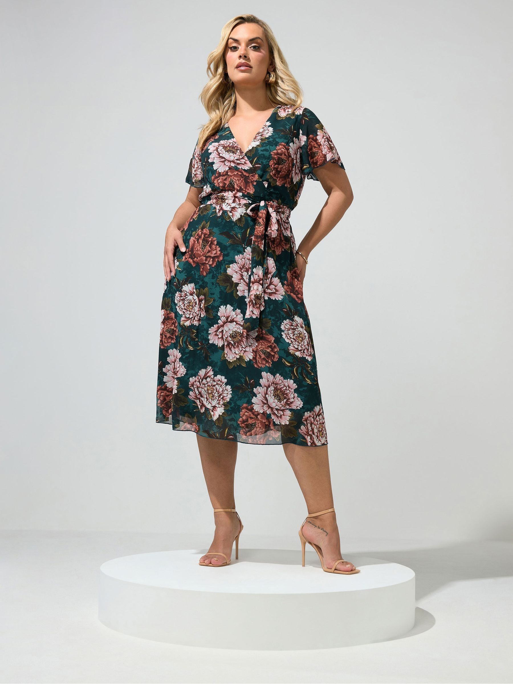 Yours London Women's Green Curve Floral Wrap Dress - Image 3