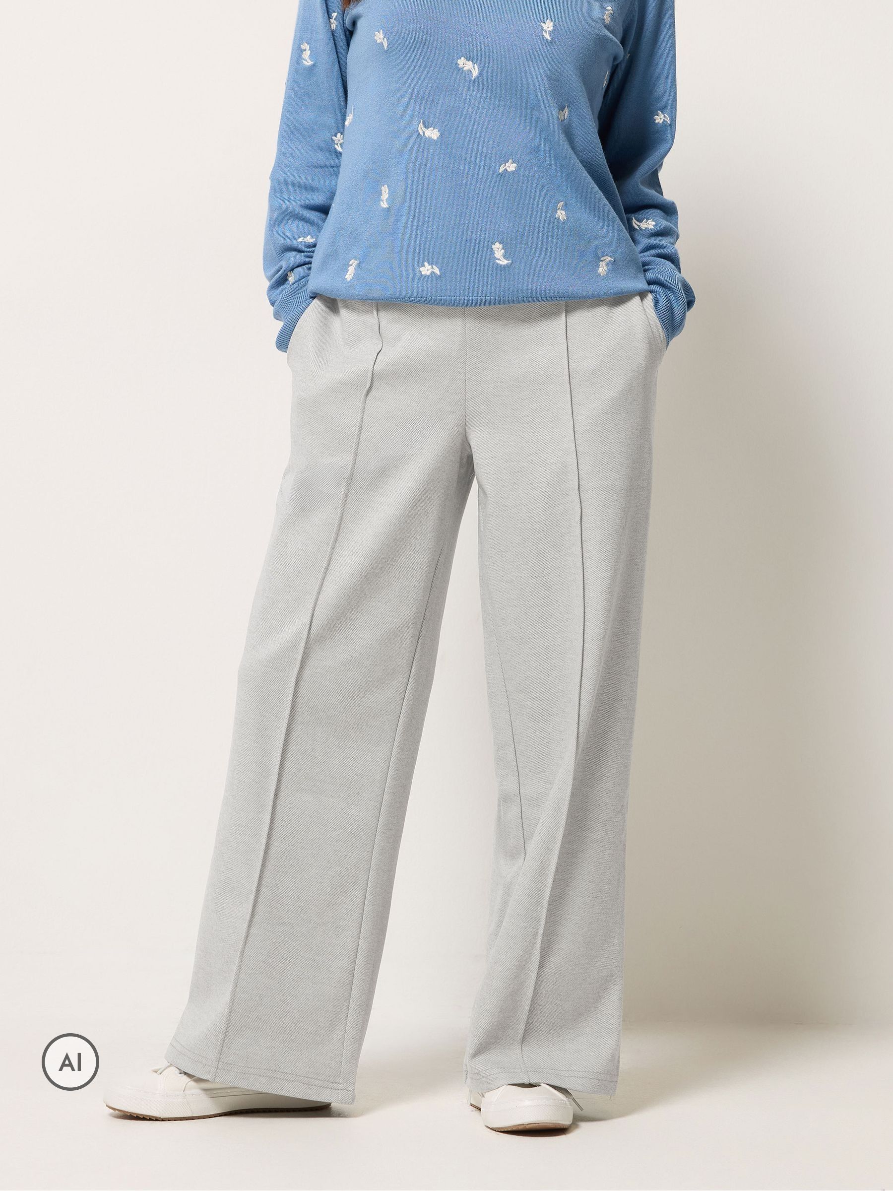 M&Co Women's Light Grey Petite Wide Leg Pintuck Trousers In Size 18 - Image 3