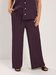 Yours Curve Purple Textured Wide Leg Trousers - Image 1 of 6