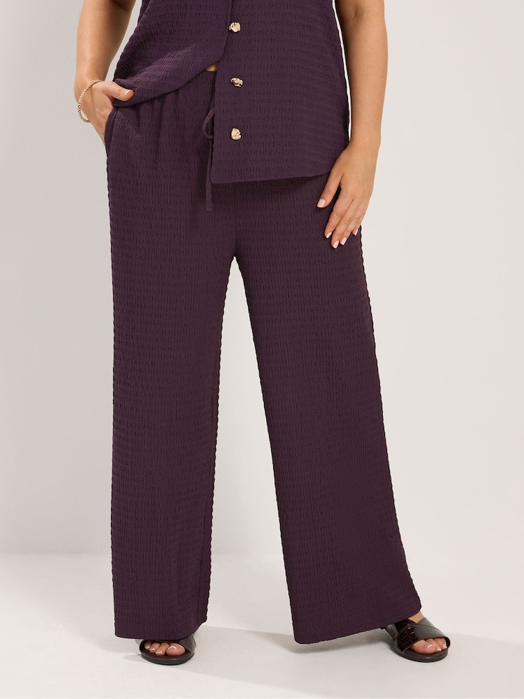 Yours Curve Purple Textured Wide Leg Trousers - Image 1 of 6 Yours Curve Purple Textured Wide Leg Trousers - Image 1 of 6