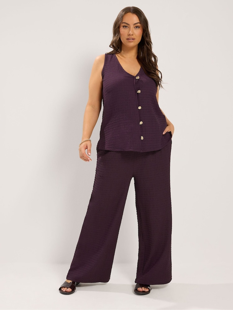 Yours Curve Purple Textured Wide Leg Trousers - Image 2 of 6 Yours Curve Purple Textured Wide Leg Trousers - Image 2 of 6
