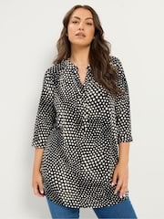 Yours Curve Black Half Placket Jersey Shirt - Image 1 of 5