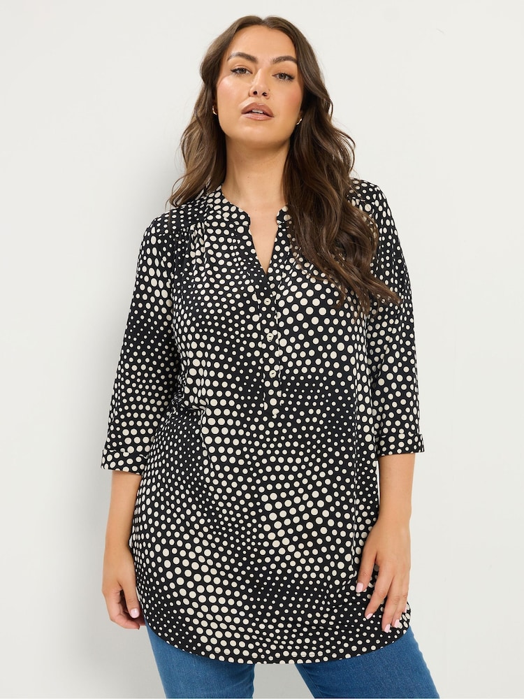 Yours Curve Black Half Placket Jersey Shirt - Image 1 of 5